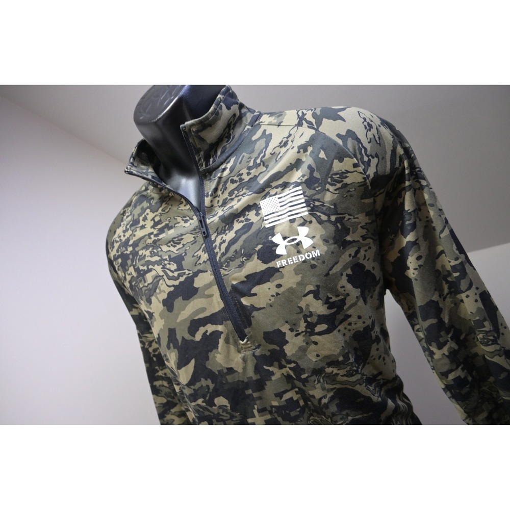 Under Armour Freedom Pullover Mens Large Green Camo Tactical 1/4 Zip Excellent